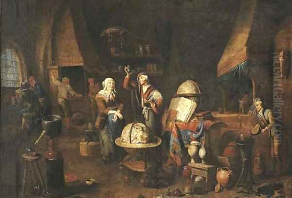 A piskijker A woman visiting the doctor in his studio, his assistants at work nearby - view 1