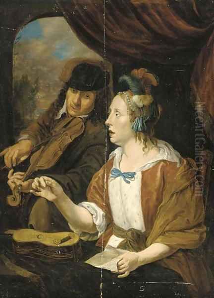 An elegant couple making music in an interior - view 1