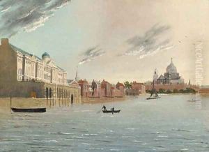 Somerset House and St. Pauls from the Thames by Daniel Turner