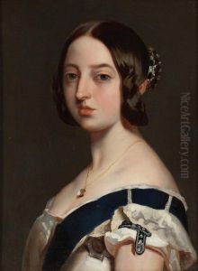 Head And Shoulder Portrait Of Queen Victoria by Franz Xavier Winterhalter