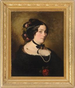 Portrait Of A Woman With Black Ribbon Around Her Neck by Franz Xavier Winterhalter