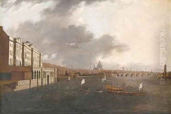 The Thames at Somerset House, with St. Paul's beyond - view 1