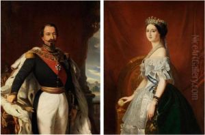 Napoleon Iii. In Uniform Mit Hermelinmantel An Einem
Tisch Mit Krone Und Zepter, Im Hintergrund Das Louvre-schloss by Franz Xavier Winterhalter