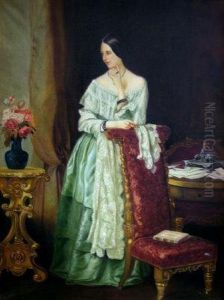 Portrait Of A Young Queen Victoria, Standing Fill-length In An Interior by Franz Xavier Winterhalter