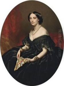 Portrait Of A Lady With A Fan by Franz Xavier Winterhalter