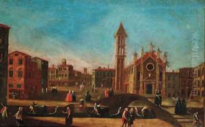 A capriccio view of a Venetian piazza