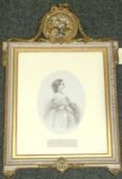 Manner Of Francis Xaver
Winterhalter -- "her Royal Highness Princess Louise....."; Lithograph,
20x15cm, Oval, In An Ornate Composition Frame With Swags And Cartouches,
Surmounted By A Silk Flower Arrangement: Note: A Set Of Similar Frames
And Port - view 1