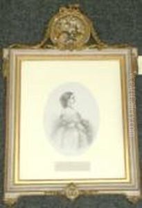 Manner Of Francis Xaver
Winterhalter -- "her Royal Highness Princess Louise....."; Lithograph,
20x15cm, Oval, In An Ornate Composition Frame With Swags And Cartouches,
Surmounted By A Silk Flower Arrangement: Note: A Set Of Similar Frames
And Port by Franz Xavier Winterhalter