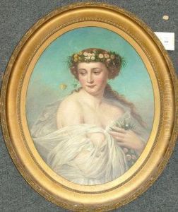 Follower Of Franz Xaver
Winterhalter -- Portrait Of A Young Woman, Half-length, Partially Draped
Holding Flowers And With A Butterfly by Franz Xavier Winterhalter