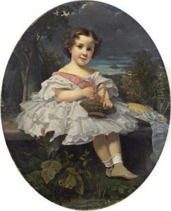 Portrait De Fillette Au Panier De Cerises by Franz Xavier Winterhalter
