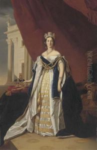 Portrait Of Queen Victoria, Small Full-length, In Coronationrobes by Franz Xavier Winterhalter