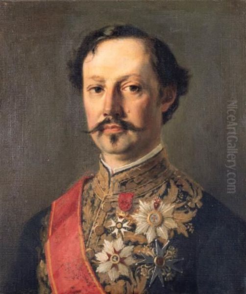 Portrait Of A Nobleman, Head And
Shoulders, Wearing An Embroidereddiplomatic Coatee Together With The
Sash Of The Order Of St Gregorythe Great Breast Stars And Decorations
Including The Portuguesemilitary Order Of Christ And The French Legion
Of H - view 1