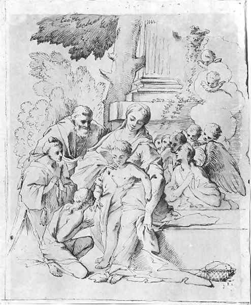 The Holy Family with angels and two figures kneeling - view 1