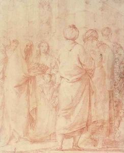 A procession of veiled women, orientals and a young man, before a bust of Tiberius by Giovanni Domenico Tiepolo