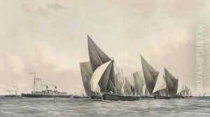 The arrival at Erith of the winning spritsail barges in the Fifth Annual Sailing Barge Match