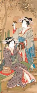 Beauties catching fireflies on a summer night by Kitagawa Tsukimaro
