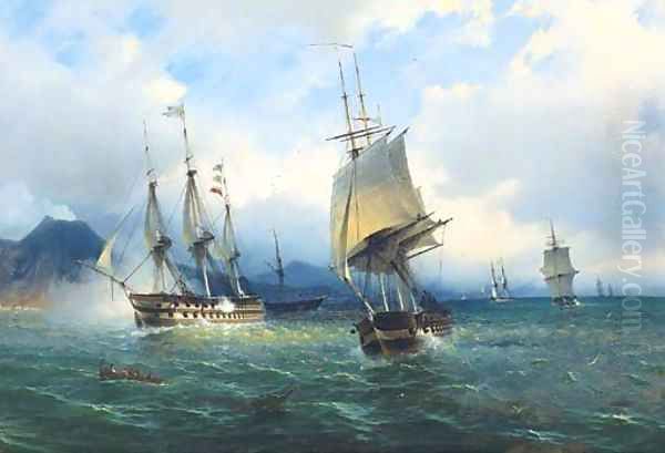Warships in the Mediterranean signalling their arrival off Naples - view 1
