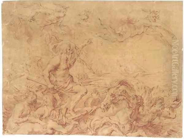 Neptune commanding the Winds, attended by tritons and nereids, a fleet beyond, after Rubens - view 1