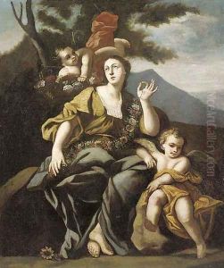 Flora with putti in a landscape by Theodor Van Thulden