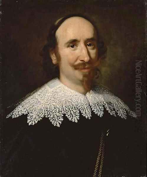 Portrait of a gentleman, bust-length, wearing a black doublet with a lace collar - view 1