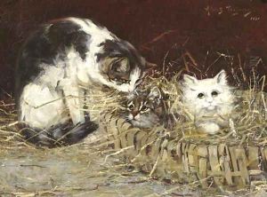 Kittens in a basket by Albert Julien Toefaert