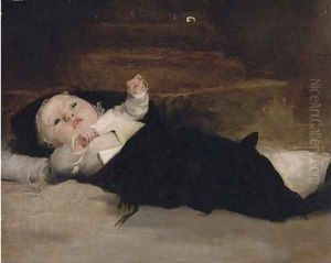 A baby in swaddling clothes by Henry Herbert La Thangue