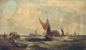 Shipping in a swell; and Shipping coming into a quay by William A. Thornley or Thornbery