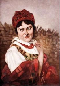 Dziewczyna W Haftowanym Gorsecie by Wincenty Wodzinowski
