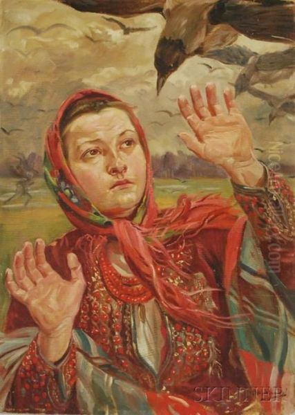 Peasant Woman Fending Off Crows - view 1
