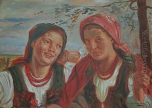 Dziewczyny W Strojach Ludowych by Wincenty Wodzinowski