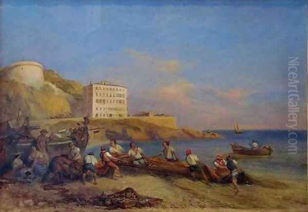 Fishermen Pulling Their Nets on the Seas Edge at Ponchettes - view 1