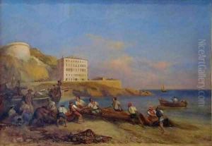 Fishermen Pulling Their Nets on the Seas Edge at Ponchettes