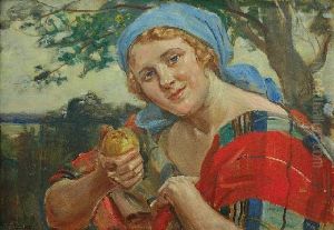 Dziewczyna Z Jablkiem - Ewa by Wincenty Wodzinowski