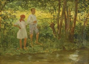 Dzieci Nad Stawem by Wincenty Wodzinowski