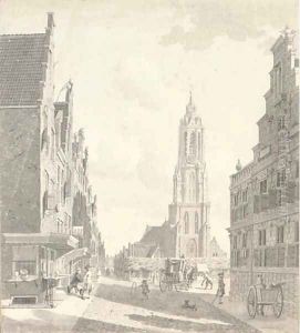 A view from the marketplace with the Nieuwekerk in Delft by Gerrit Toorenburgh