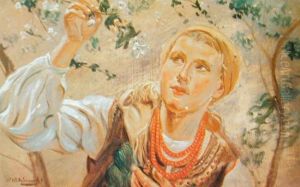 Dziewczyna Przy Kwitnacych Jabloniach by Wincenty Wodzinowski