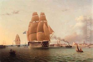 H.M.S. Queen and other Shipping in Portsmouth Harbour by Robert Strickland Thomas
