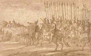 A general commanding a squadron of cavalry in the siege of a hill town by Antonio Tempesta