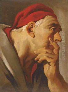 Head of a man in a red cap by Giovanni Battista Tiepolo