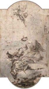 An allegory of fame and another figure Design for a ceiling compartment by Giovanni Battista Tiepolo