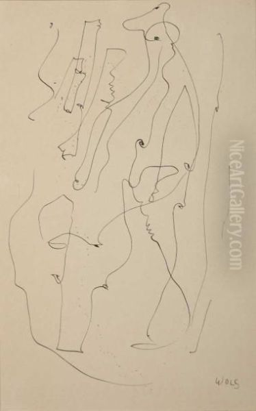 Personnages Elegants Circa 1947
Dessina La Plume Sur Papier Signe Wols En Bas A Droite 24,5 X 16
Cmprovenance: Ancienne Collection Otto Wols France Anciennecollection
Grety Wols - view 1