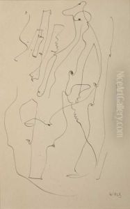 Personnages Elegants Circa 1947
Dessina La Plume Sur Papier Signe Wols En Bas A Droite 24,5 X 16
Cmprovenance: Ancienne Collection Otto Wols France Anciennecollection
Grety Wols by Otto Wols