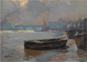 Along The River Thames Near Waterloo Bridge, London by Hendrik Jan Wolter