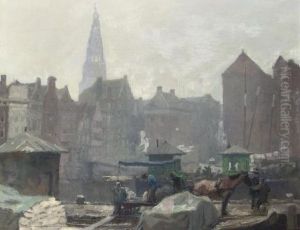 A View Of Damrak, Amsterdam, With The Oude Kerk In The Distance A View Of Damrak, Amsterdam, With The Oude Kerk In The Distance