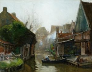 View Of Houses By The Water In Sloten by Hendrik Jan Wolter