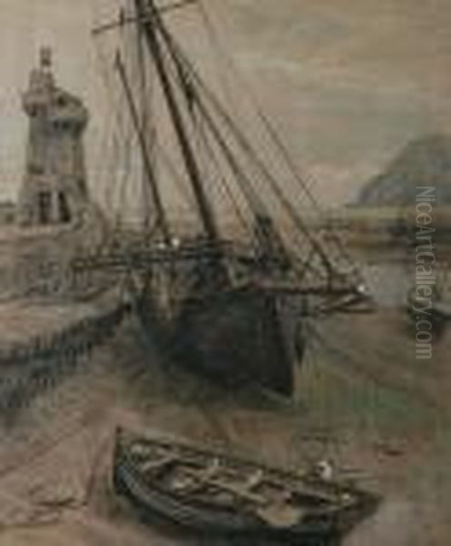 A Fishing Boat In A Dry Riverbed Beside A Signal Tower - view 1