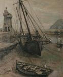 A Fishing Boat In A Dry Riverbed Beside A Signal Tower by Hendrik Jan Wolter