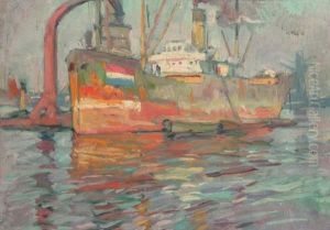 Cargo Ship In The Harbour; Houthaven Amsterdam by Hendrik Jan Wolter