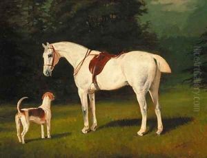 John Peel, a grey hunter and Sampson, a hound in a landscape