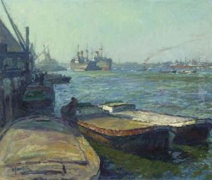 Schepen En Dekschuiten Op Het Ij In Amsterdam - Ships And Barges Onthe Ij, Amsterdam by Hendrik Jan Wolter